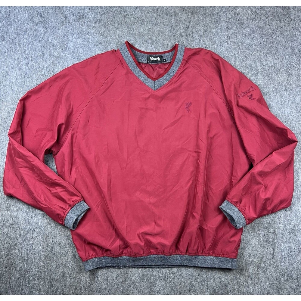Vintage Ashworth Golf Men's Pullover Windbreaker Red Grey Made in USA Size Large